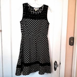 Midnight blue polka dot & lace summer dress